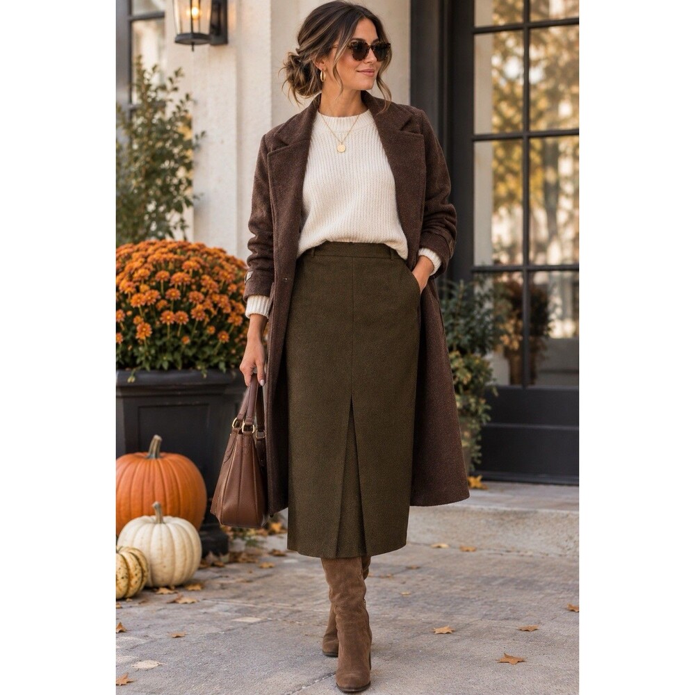 ASOS Olive Green Front Split Midi Pencil Skirt Women’s Size US 10 / UK 14